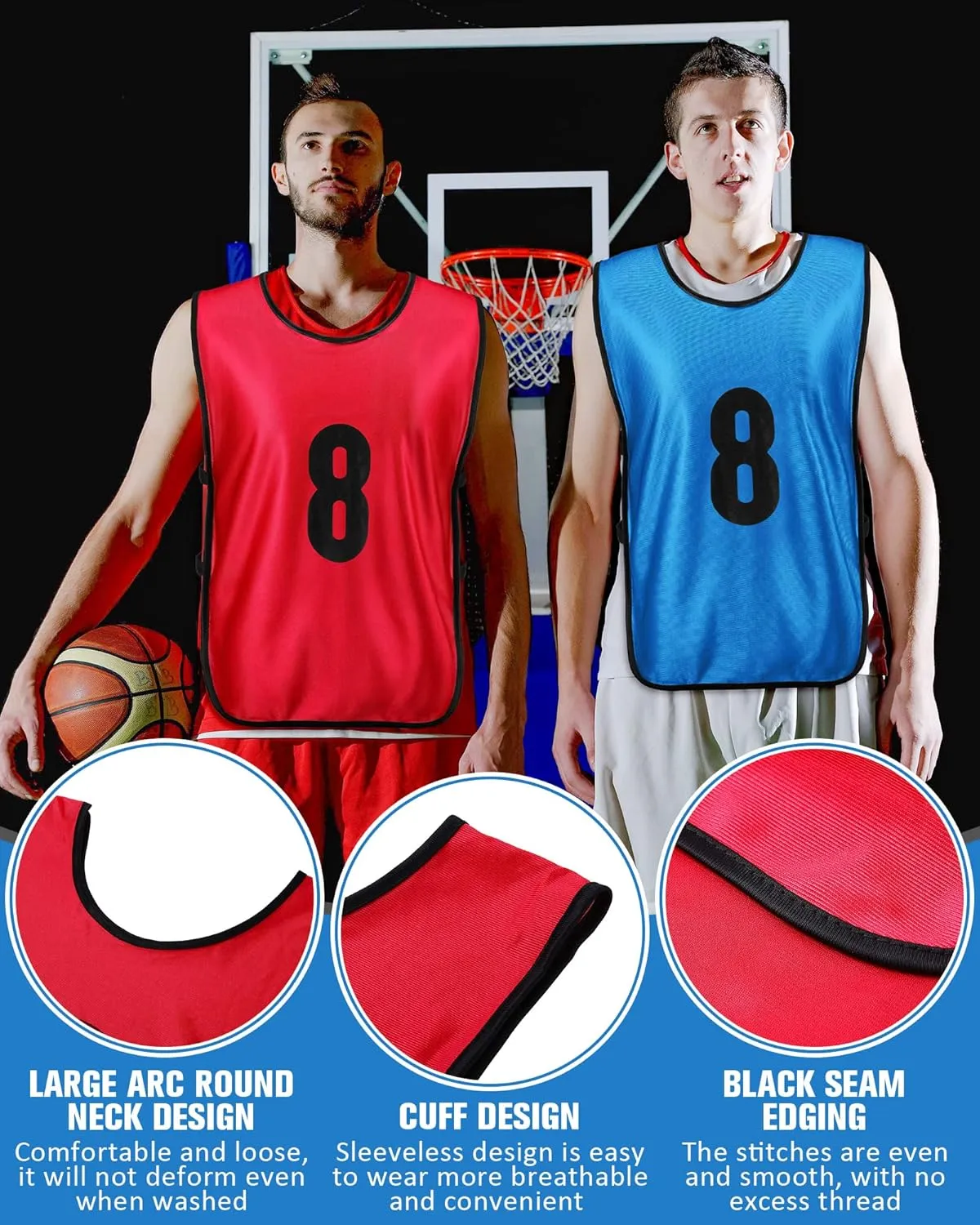 Yahenda 24 Pcs Sports Pinnies Soccer Scrimmage Practice Vests Numbered Soccer Team Pennies with Belt for Adult