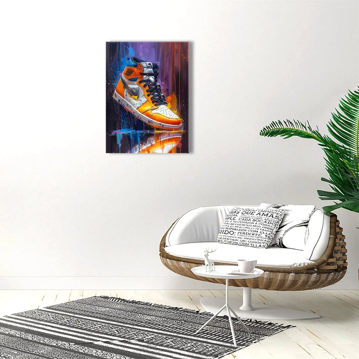 Ypxzzj Graffiti Style Sneaker Canvas Wall Art Sport Basketball Shoe Picture Posters Artwork Modern Urban Sports Prints for Living Room Bedroom Home Decor Framed Ready to Hang(16''x24'')