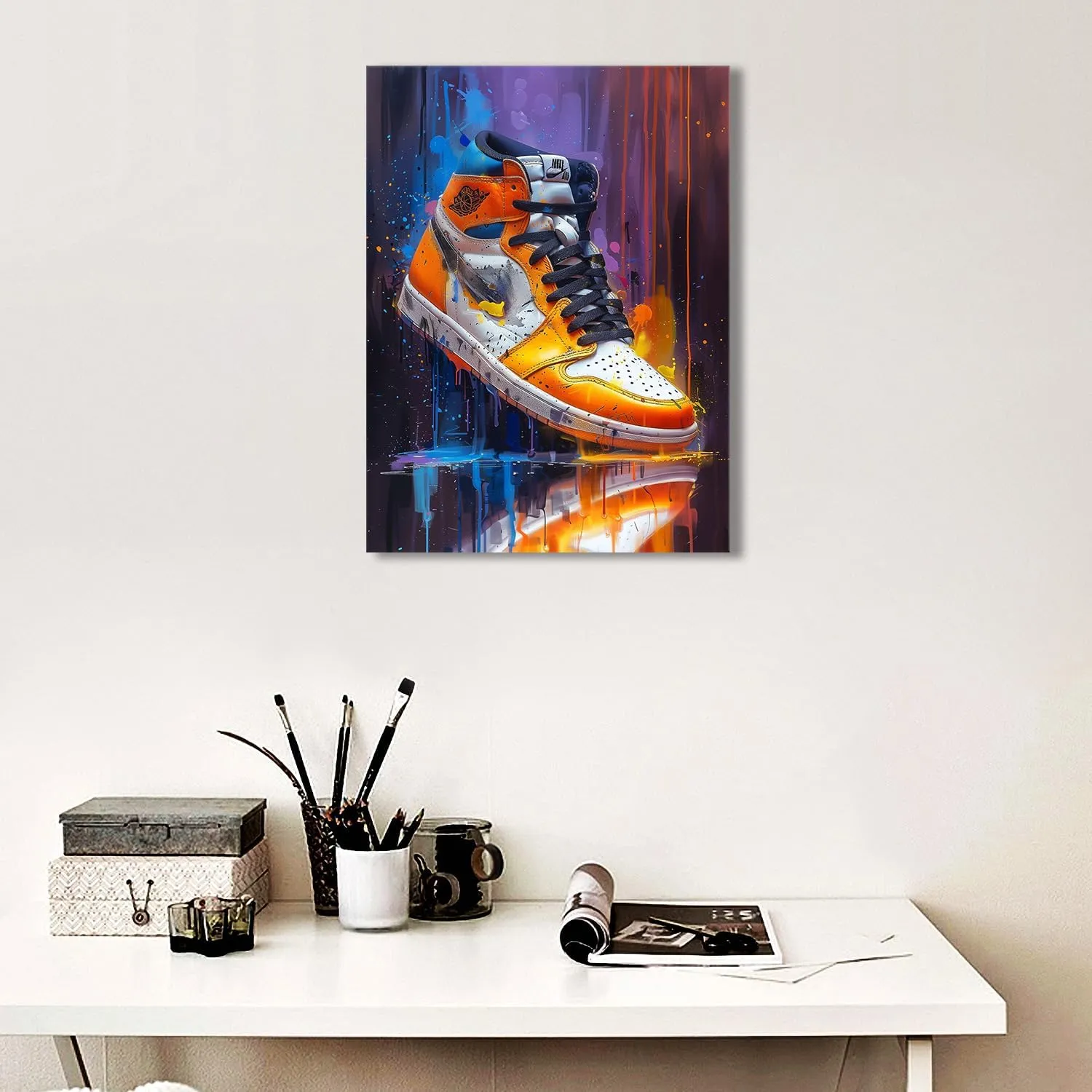 Ypxzzj Graffiti Style Sneaker Canvas Wall Art Sport Basketball Shoe Picture Posters Artwork Modern Urban Sports Prints for Living Room Bedroom Home Decor Framed Ready to Hang(16''x24'')