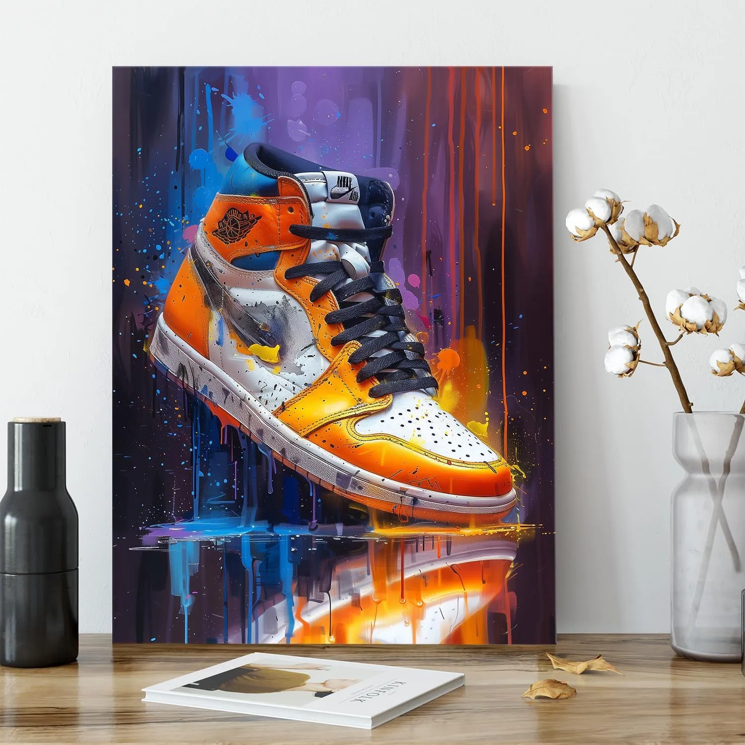 Ypxzzj Graffiti Style Sneaker Canvas Wall Art Sport Basketball Shoe Picture Posters Artwork Modern Urban Sports Prints for Living Room Bedroom Home Decor Framed Ready to Hang(16''x24'')