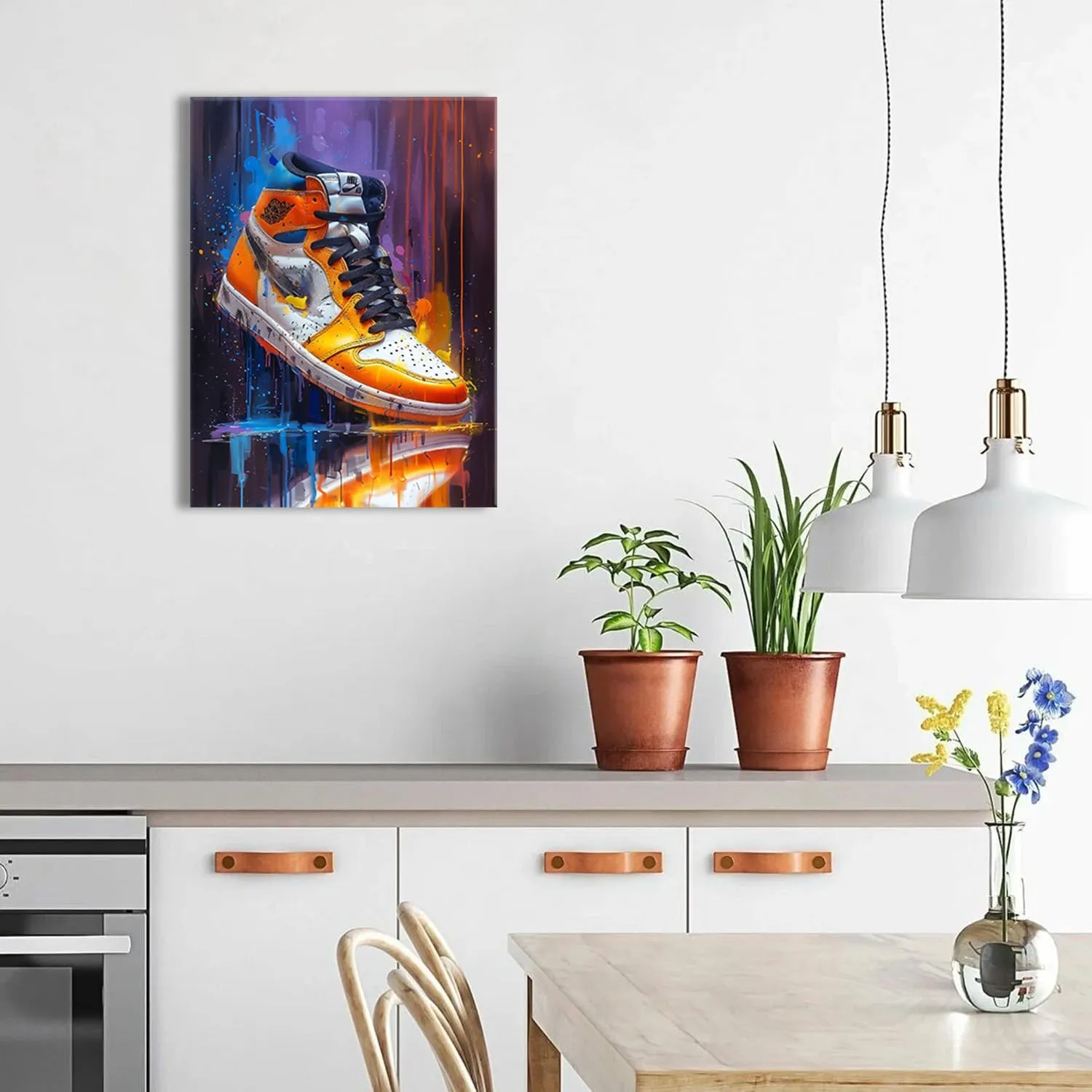 Ypxzzj Graffiti Style Sneaker Canvas Wall Art Sport Basketball Shoe Picture Posters Artwork Modern Urban Sports Prints for Living Room Bedroom Home Decor Framed Ready to Hang(16''x24'')