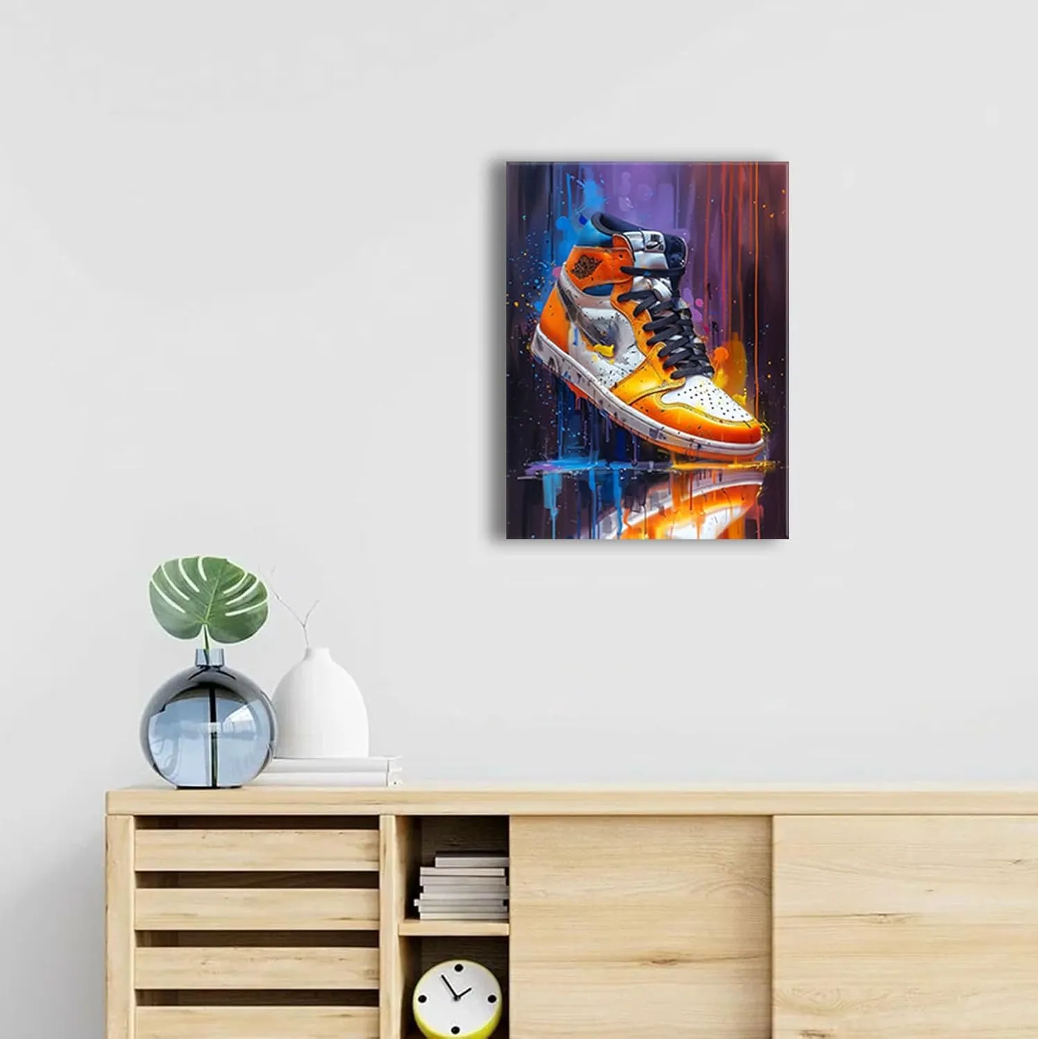 Ypxzzj Graffiti Style Sneaker Canvas Wall Art Sport Basketball Shoe Picture Posters Artwork Modern Urban Sports Prints for Living Room Bedroom Home Decor Framed Ready to Hang(16''x24'')