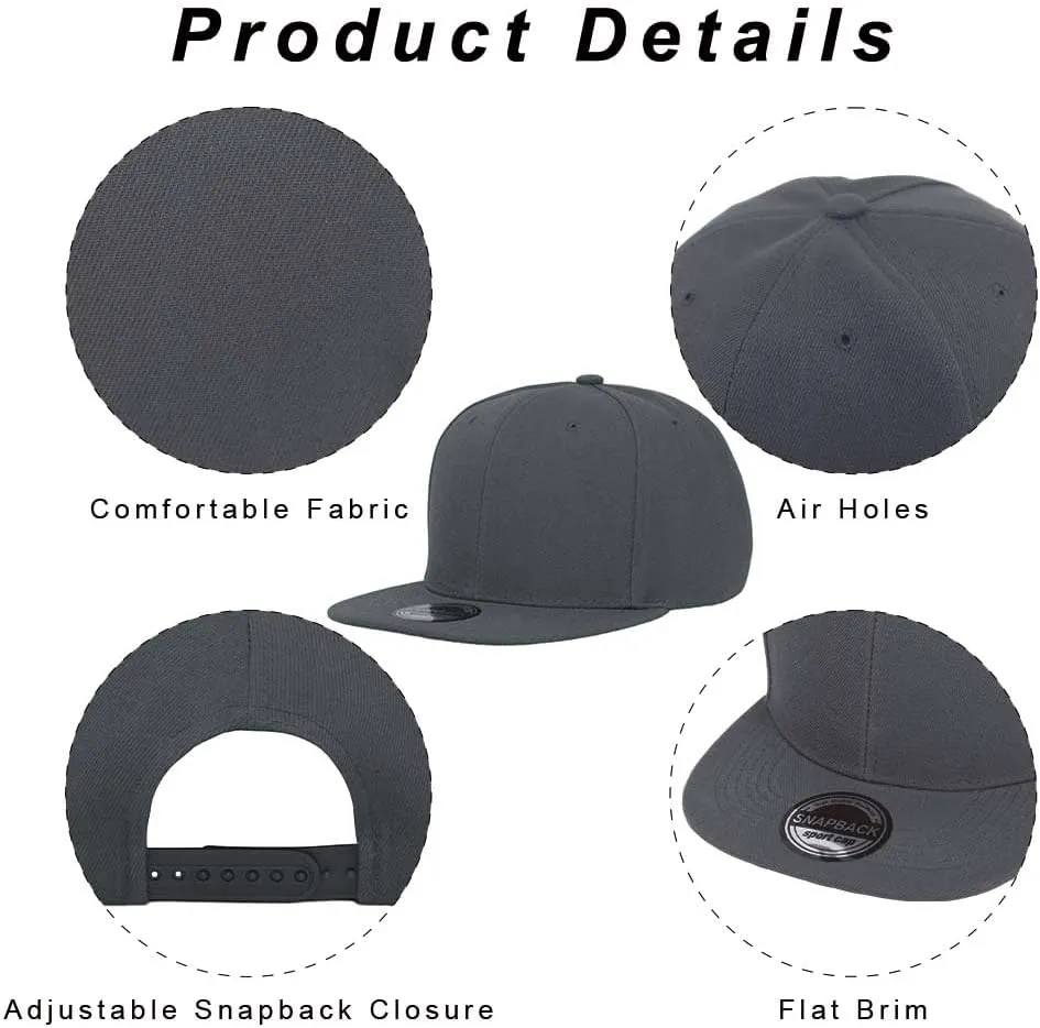 ZH Plain Flat Brim Snapback Baseball Caps Adjustable Blank Baseball Caps Wholesale 12 Pack…