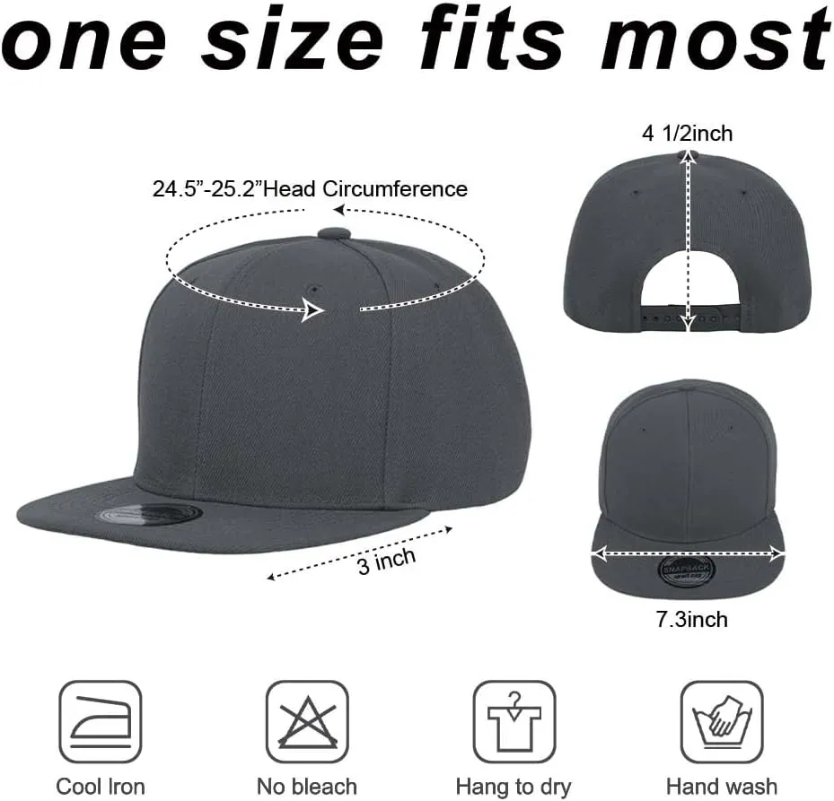 ZH Plain Flat Brim Snapback Baseball Caps Adjustable Blank Baseball Caps Wholesale 12 Pack…