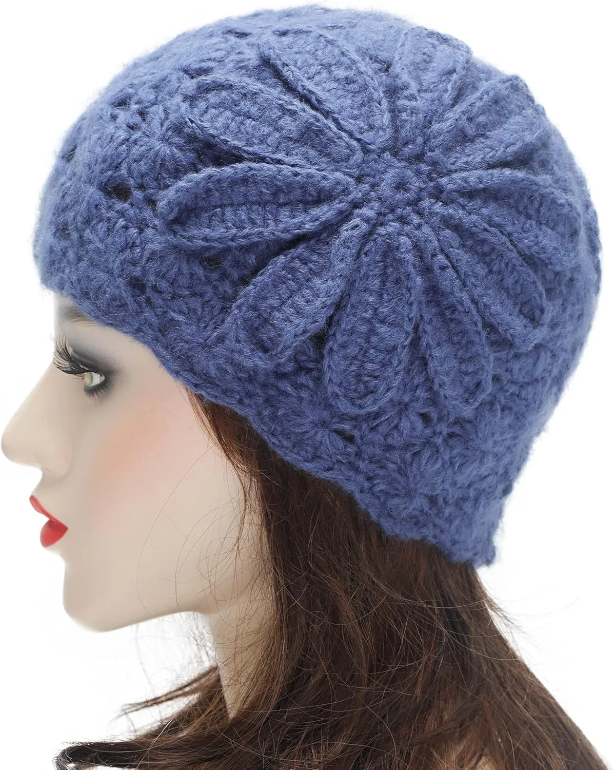ZLYC Women Winter Knit Beanie Hat Soft Crochet Skullies Beanies with Flower Accent