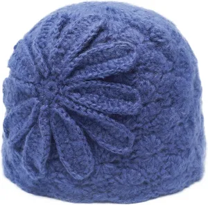 ZLYC Women Winter Knit Beanie Hat Soft Crochet Skullies Beanies with Flower Accent