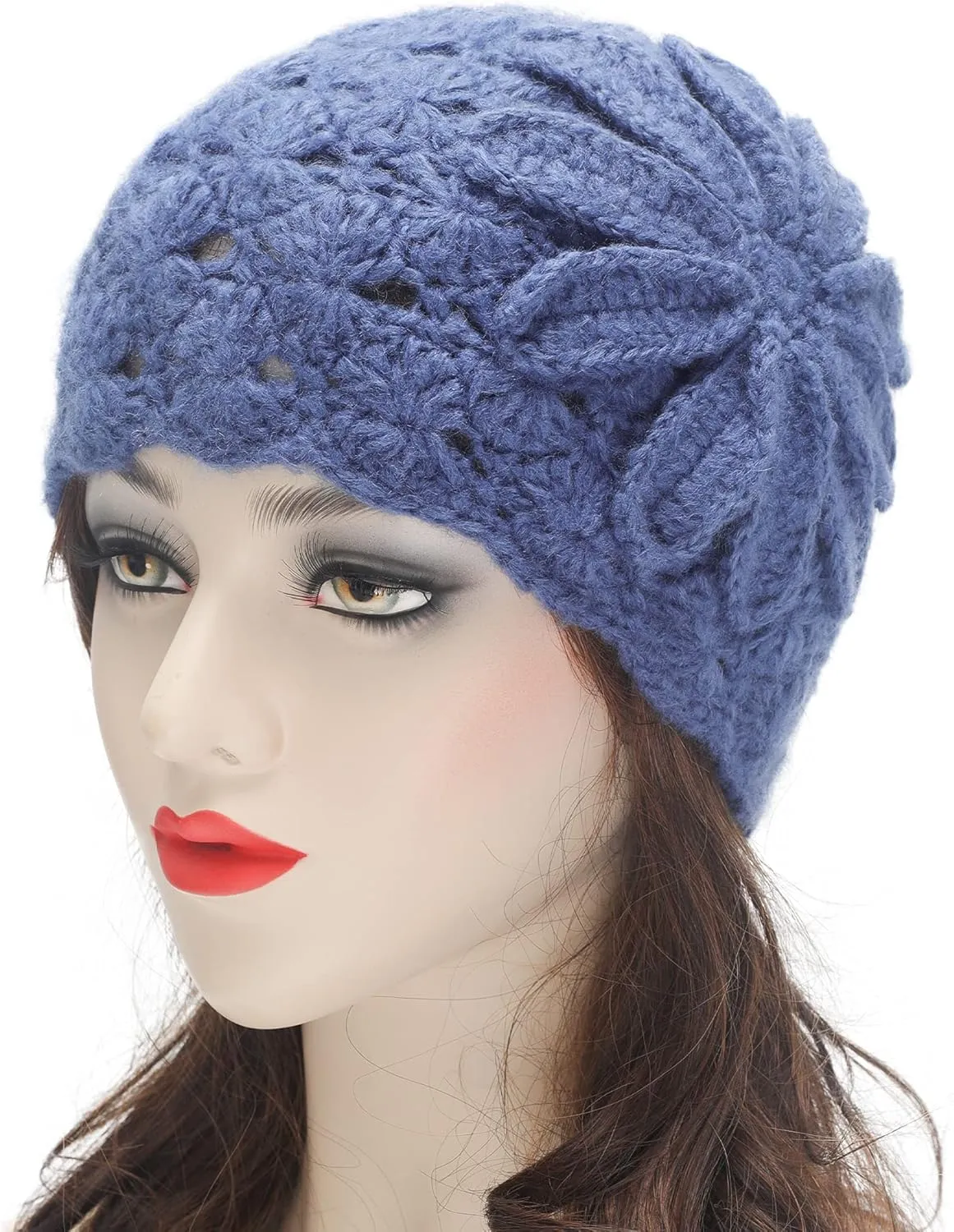 ZLYC Women Winter Knit Beanie Hat Soft Crochet Skullies Beanies with Flower Accent